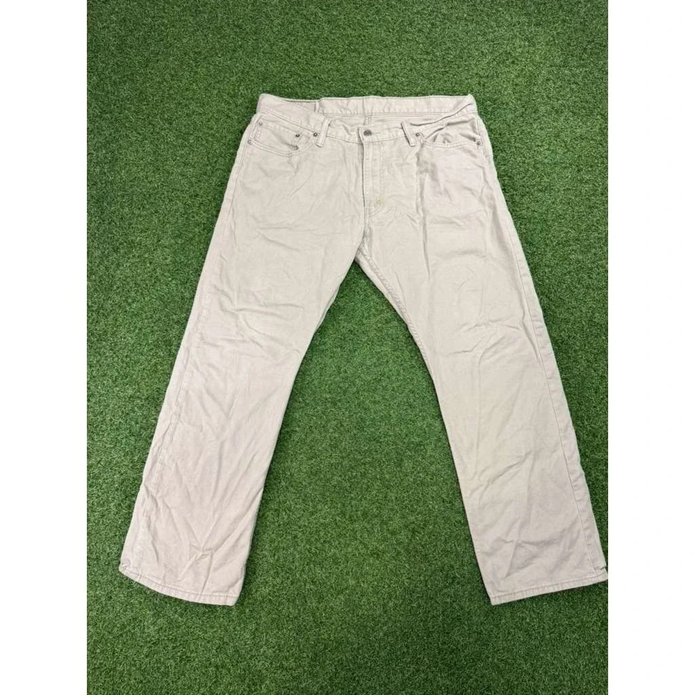 Levi's 514 Straight Leg Jeans‎ Mens 36x29 Beige Denim Patch Logo Streetwear